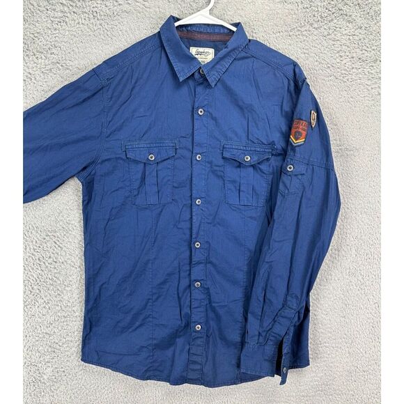 Spykar Button Up Shirt Adult Large Blue 100% Cotton Long Sleeve Flap Pockets Men - Picture 1 of 8